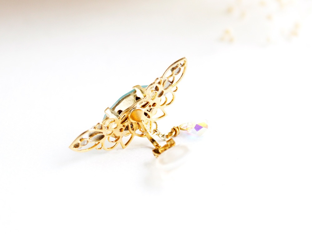 痛くない♪リーフのイヤーカフ(全7色)高品質クリスタル使用