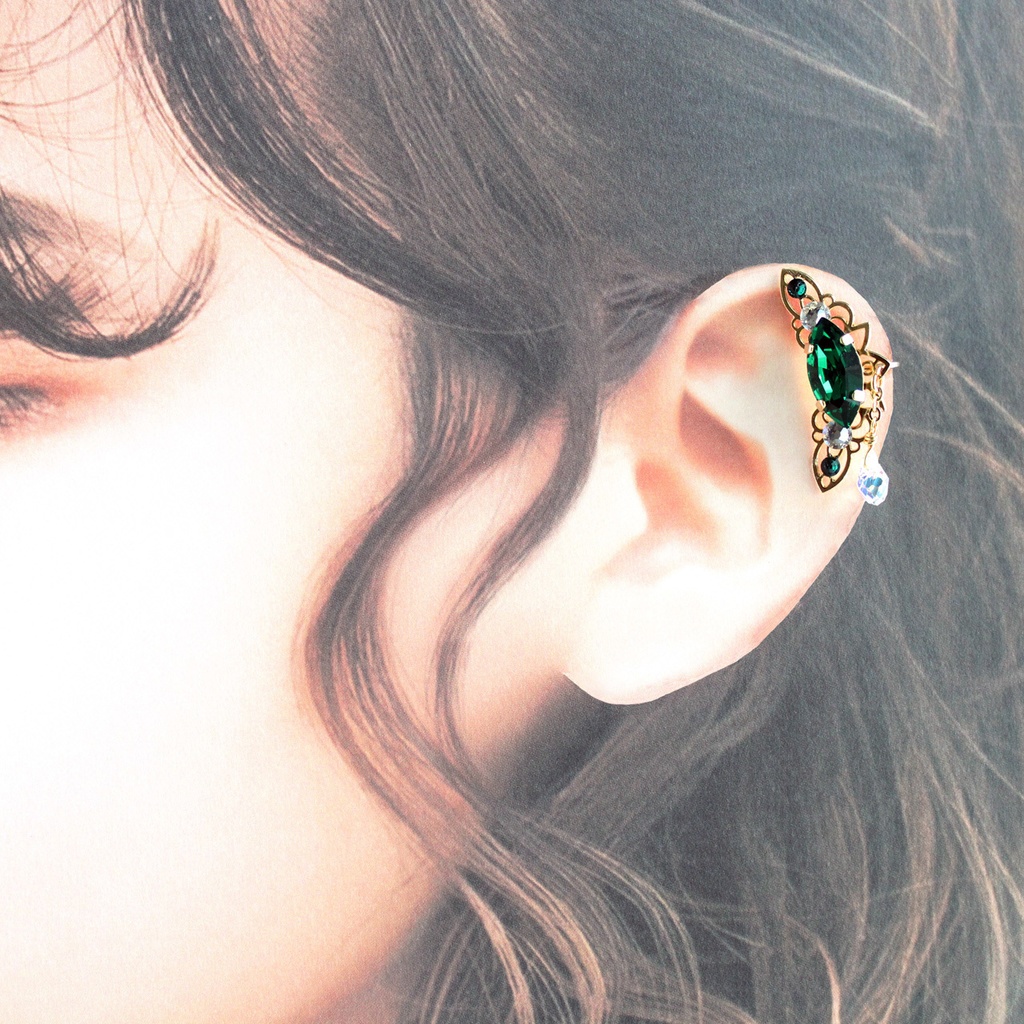 痛くない♪リーフのイヤーカフ(全7色)高品質クリスタル使用