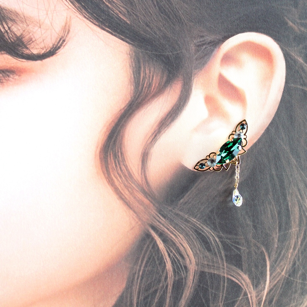 痛くない♪リーフのイヤーカフ(全7色)高品質クリスタル使用