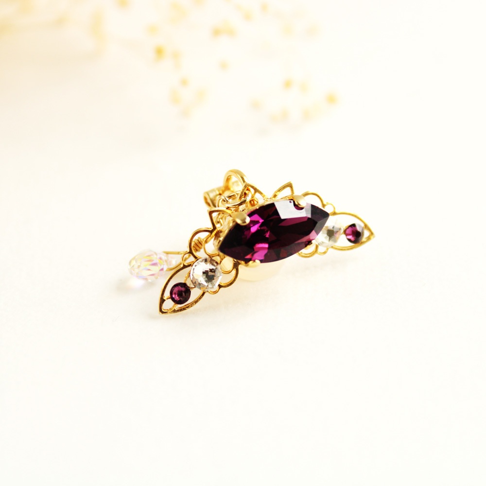 痛くない♪リーフのイヤーカフ(全7色)高品質クリスタル使用