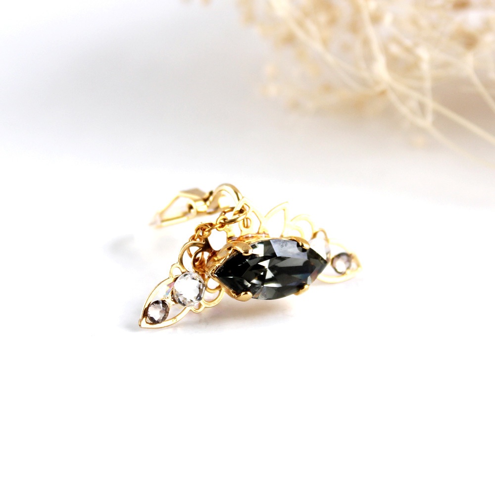 痛くない♪リーフのイヤーカフ(全7色)高品質クリスタル使用