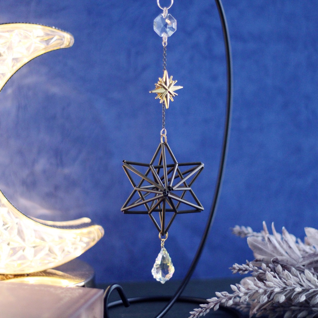 希少★Stella~ 真鍮製六芒星ヒンメリのサンキャッチャー(高級クリスタル使用)
