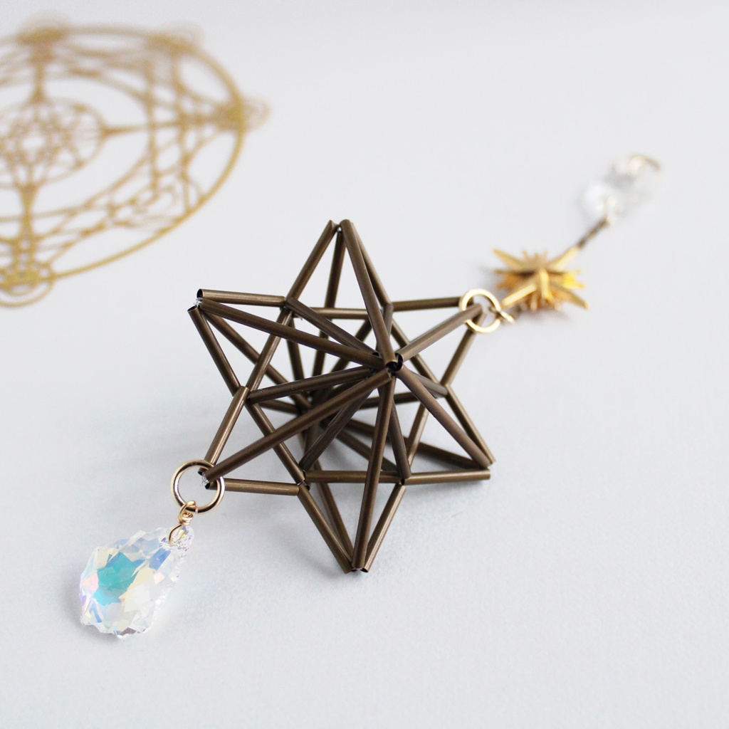 希少★Stella~ 真鍮製六芒星ヒンメリのサンキャッチャー(高級クリスタル使用)