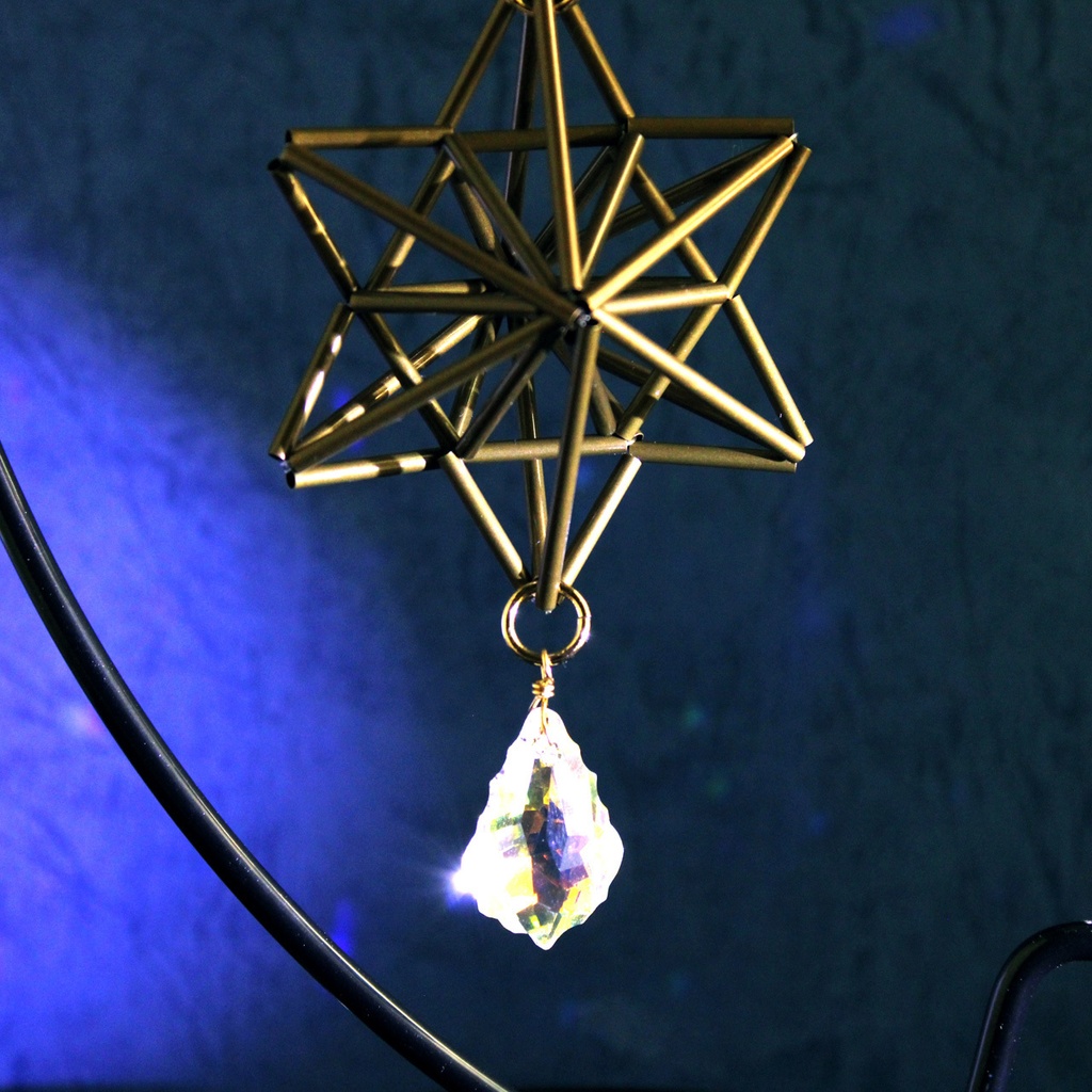 希少★Stella~ 真鍮製六芒星ヒンメリのサンキャッチャー(高級クリスタル使用)