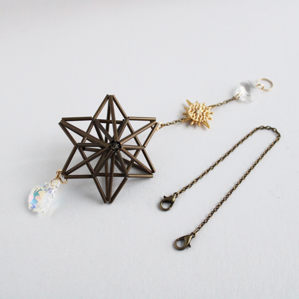 希少★Stella~ 真鍮製六芒星ヒンメリのサンキャッチャー(高級クリスタル使用)