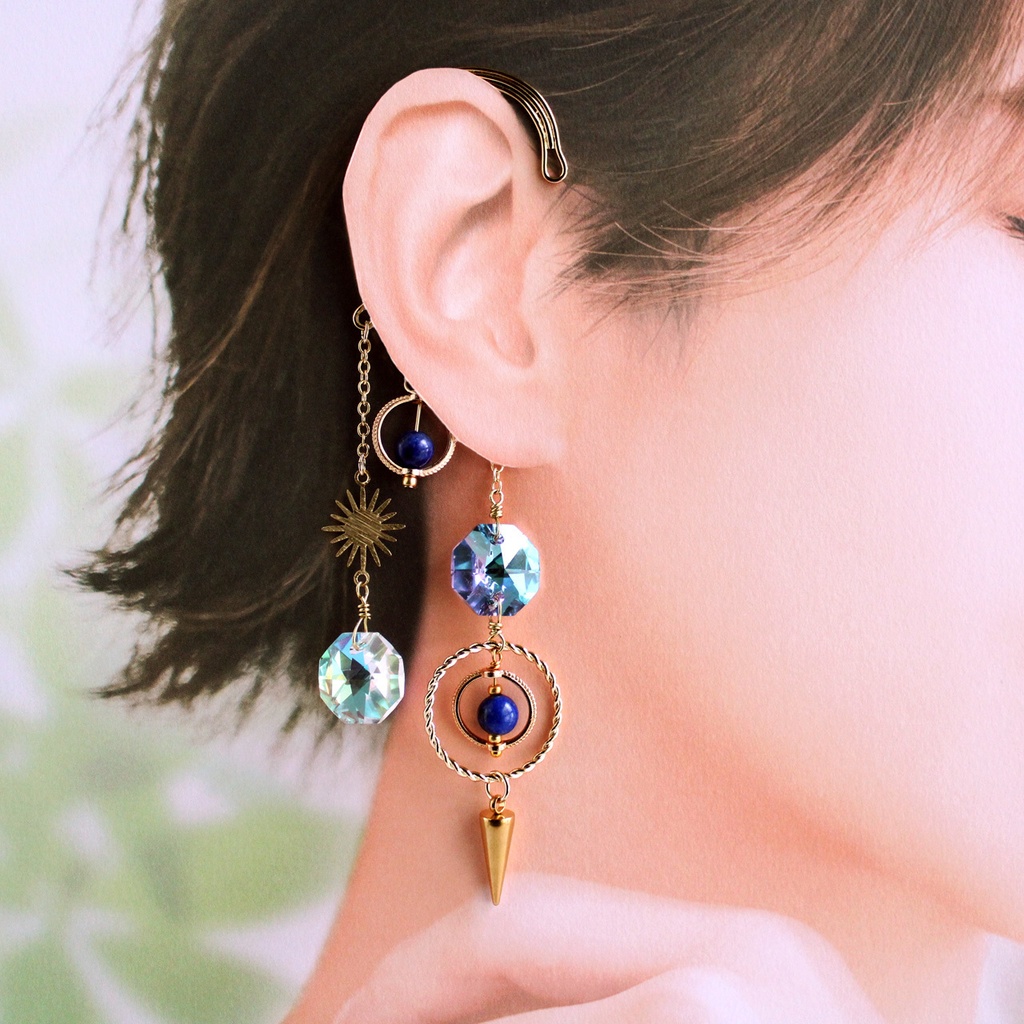 痛くない、落ちない♪ 星渡りのイヤーフック 全2色(高品質クリスタル使用)