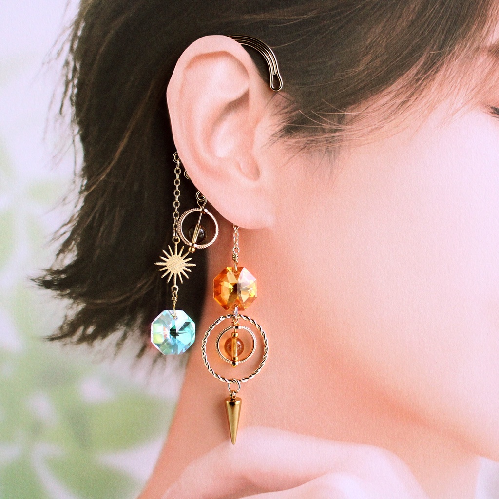 痛くない、落ちない♪ 星渡りのイヤーフック 全2色(高品質クリスタル使用)