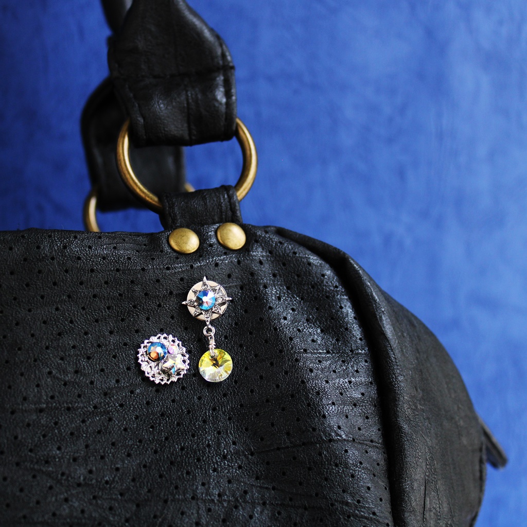 襟や帽子、鞄、ネクタイに♪軽量★3way 遊星のピンブローチ(金or銀)【高級クリスタル使用】