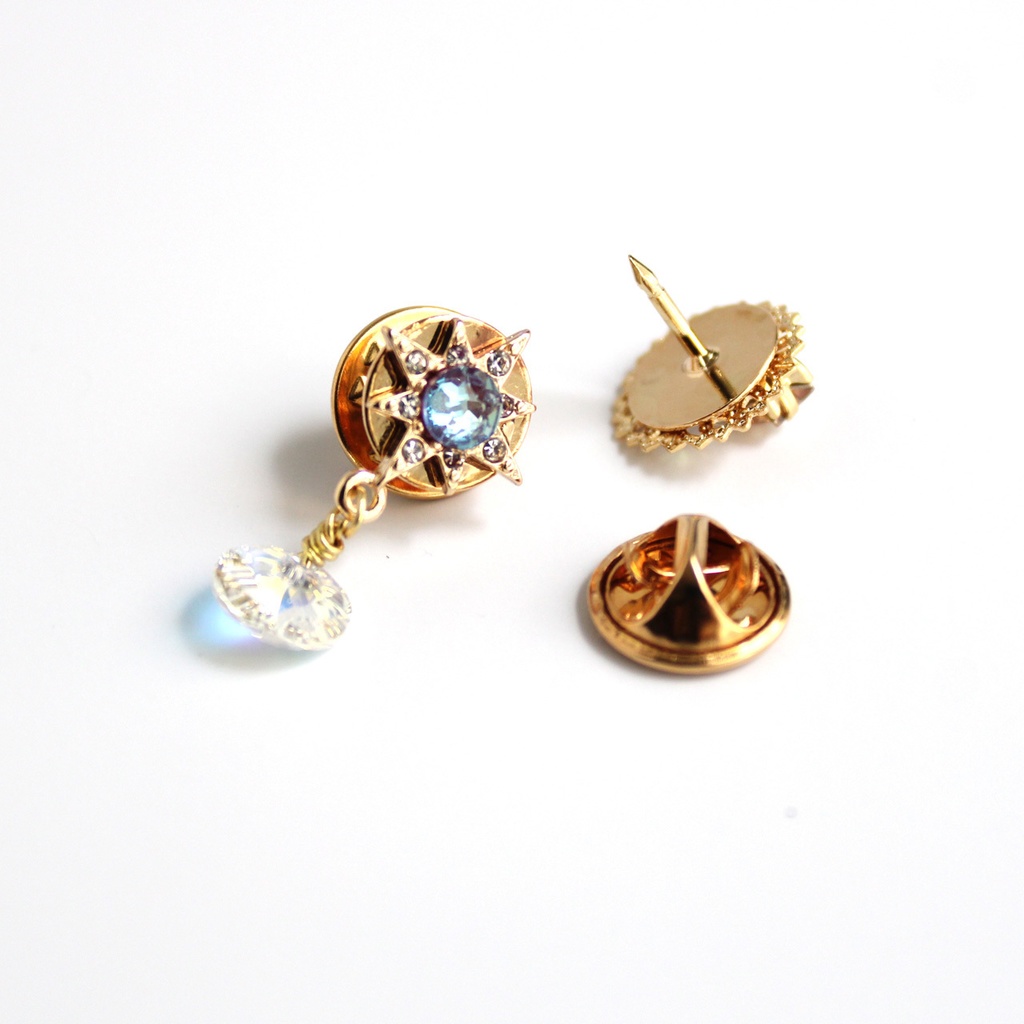 襟や帽子、鞄、ネクタイに♪軽量★3way 遊星のピンブローチ(金or銀)【高級クリスタル使用】