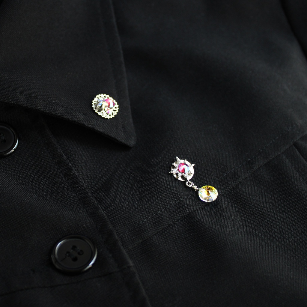 襟や帽子、鞄、ネクタイに♪軽量★3way 遊星のピンブローチ(金or銀)【高級クリスタル使用】