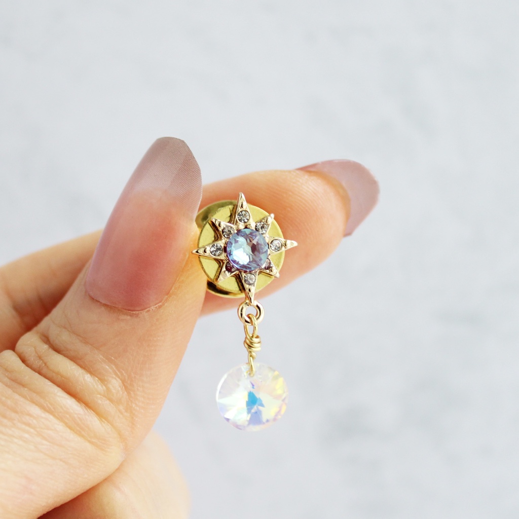 襟や帽子、鞄、ネクタイに♪軽量★3way 遊星のピンブローチ(金or銀)【高級クリスタル使用】