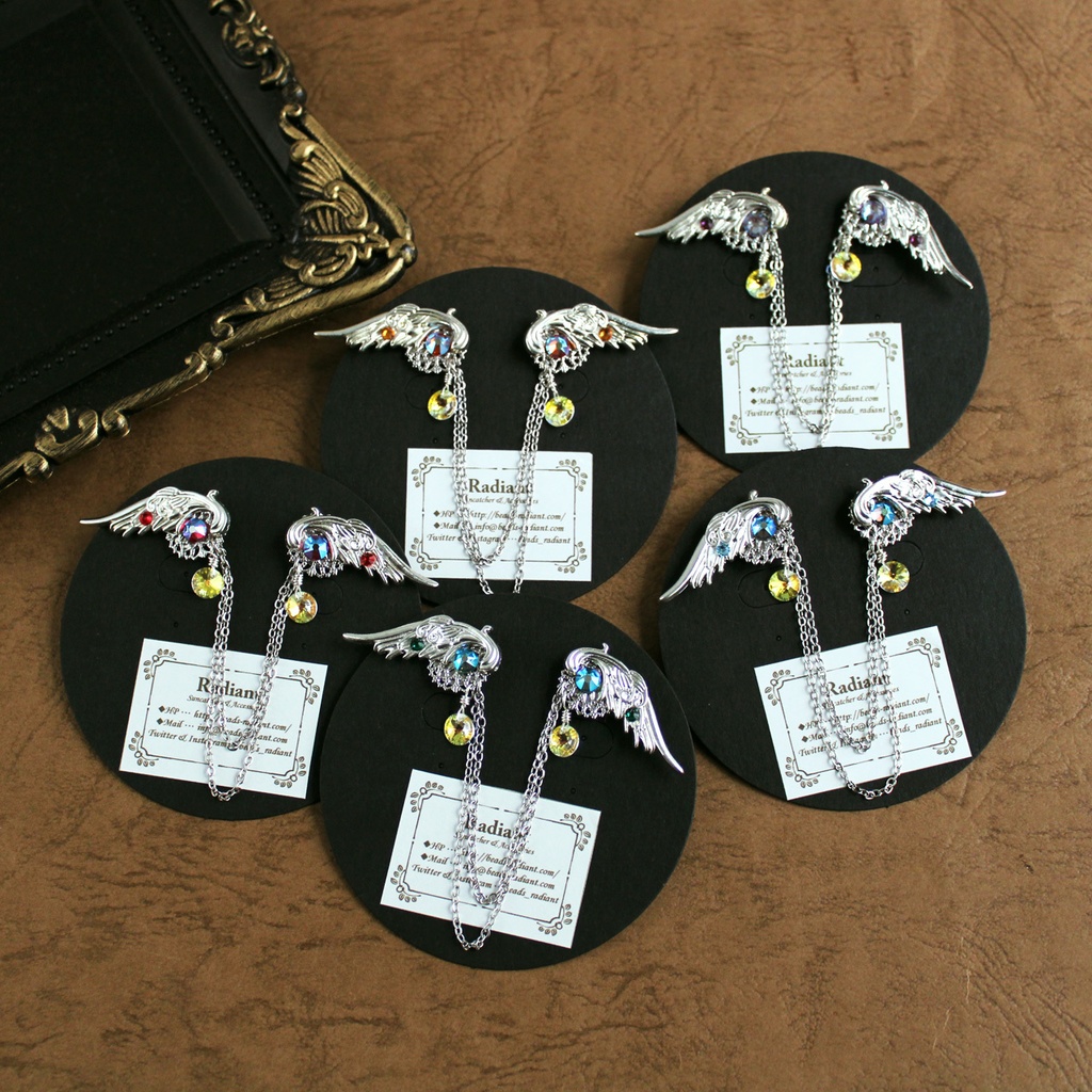 襟、帽子、鞄、ネクタイに♪軽量★星屑の両翼ピンブローチ(全5色)【高級クリスタル使用】