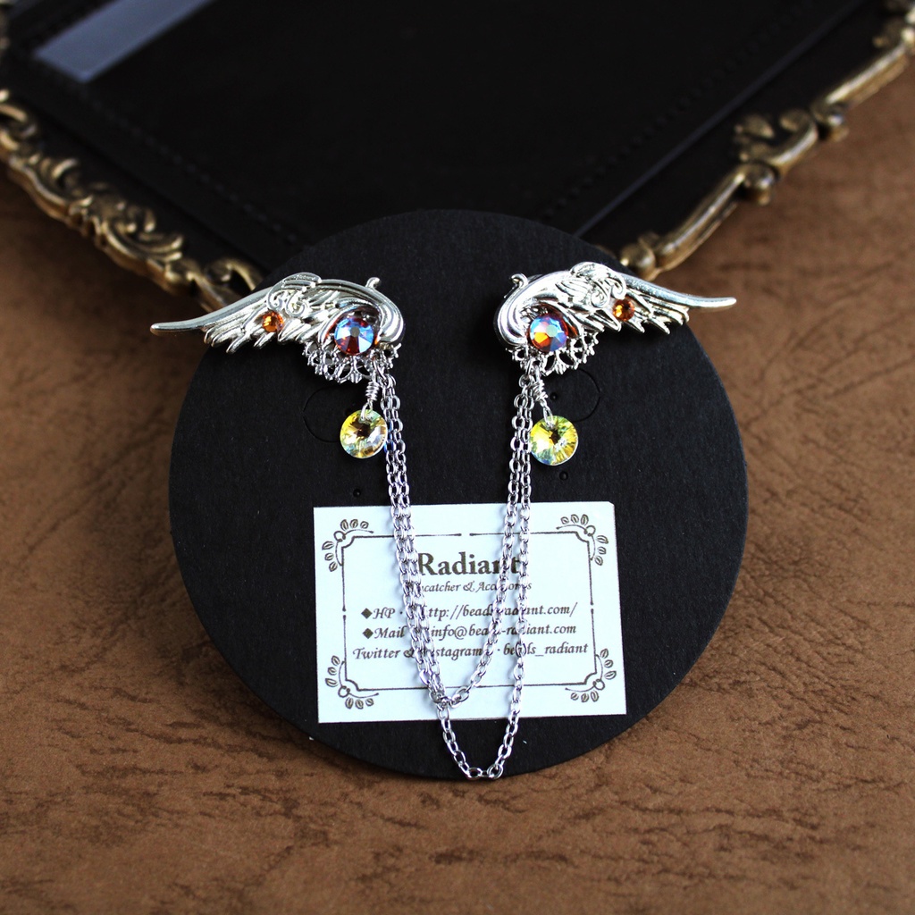 襟、帽子、鞄、ネクタイに♪軽量★星屑の両翼ピンブローチ(全5色)【高級クリスタル使用】