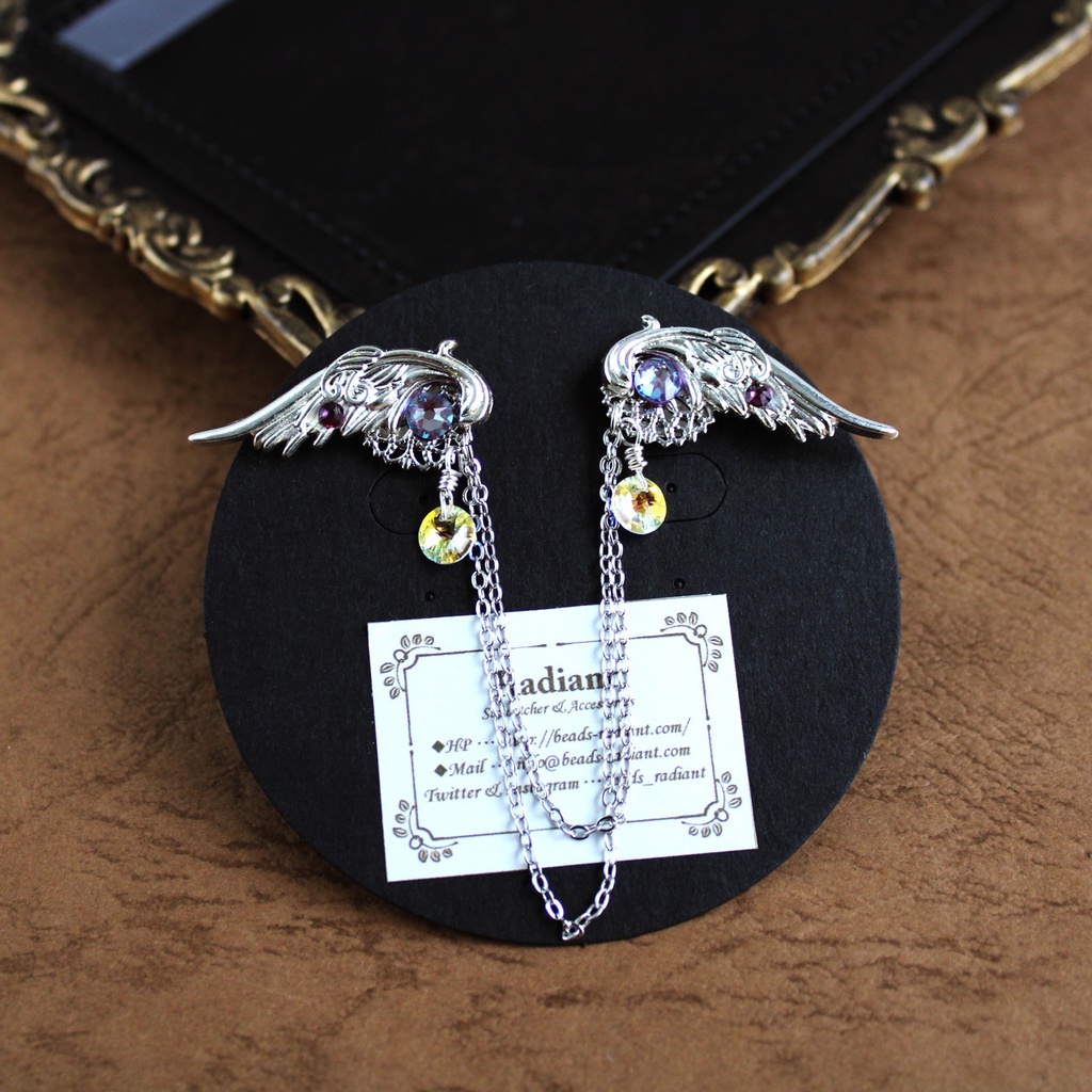 襟、帽子、鞄、ネクタイに♪軽量★星屑の両翼ピンブローチ(全5色)【高級クリスタル使用】