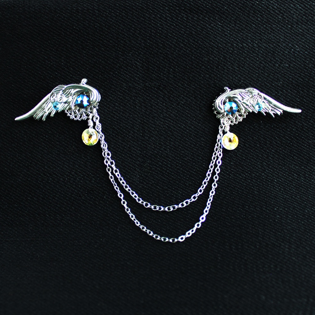 襟、帽子、鞄、ネクタイに♪軽量★星屑の両翼ピンブローチ(全5色)【高級クリスタル使用】