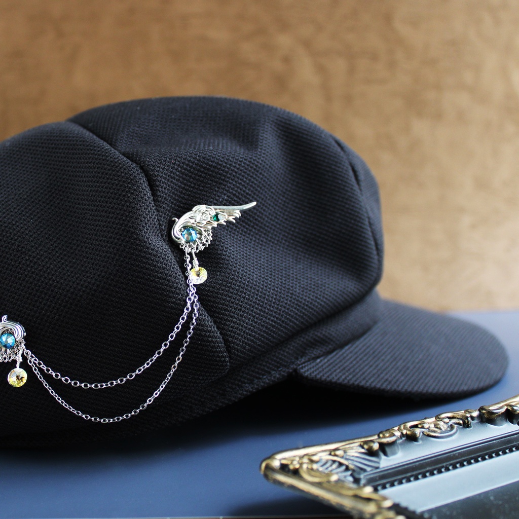 襟、帽子、鞄、ネクタイに♪軽量★星屑の両翼ピンブローチ(全5色)【高級クリスタル使用】