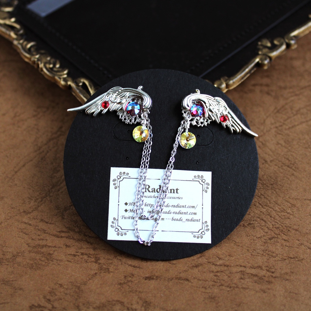 襟、帽子、鞄、ネクタイに♪軽量★星屑の両翼ピンブローチ(全5色)【高級クリスタル使用】