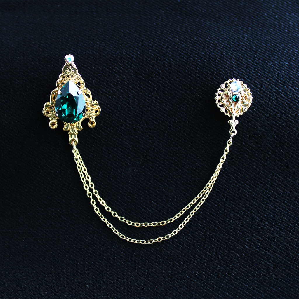 1点もの☆襟や鞄、ネクタイに♪軽量★雫のチェーンブローチ(全4色)【高級クリスタル使用】