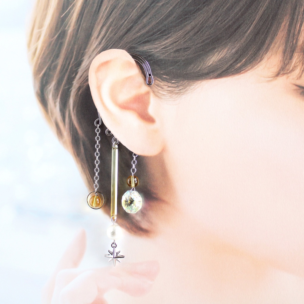 痛くない、落ちない♪ 天光のイヤーフック:金or銀 各2色(高品質クリスタル使用)