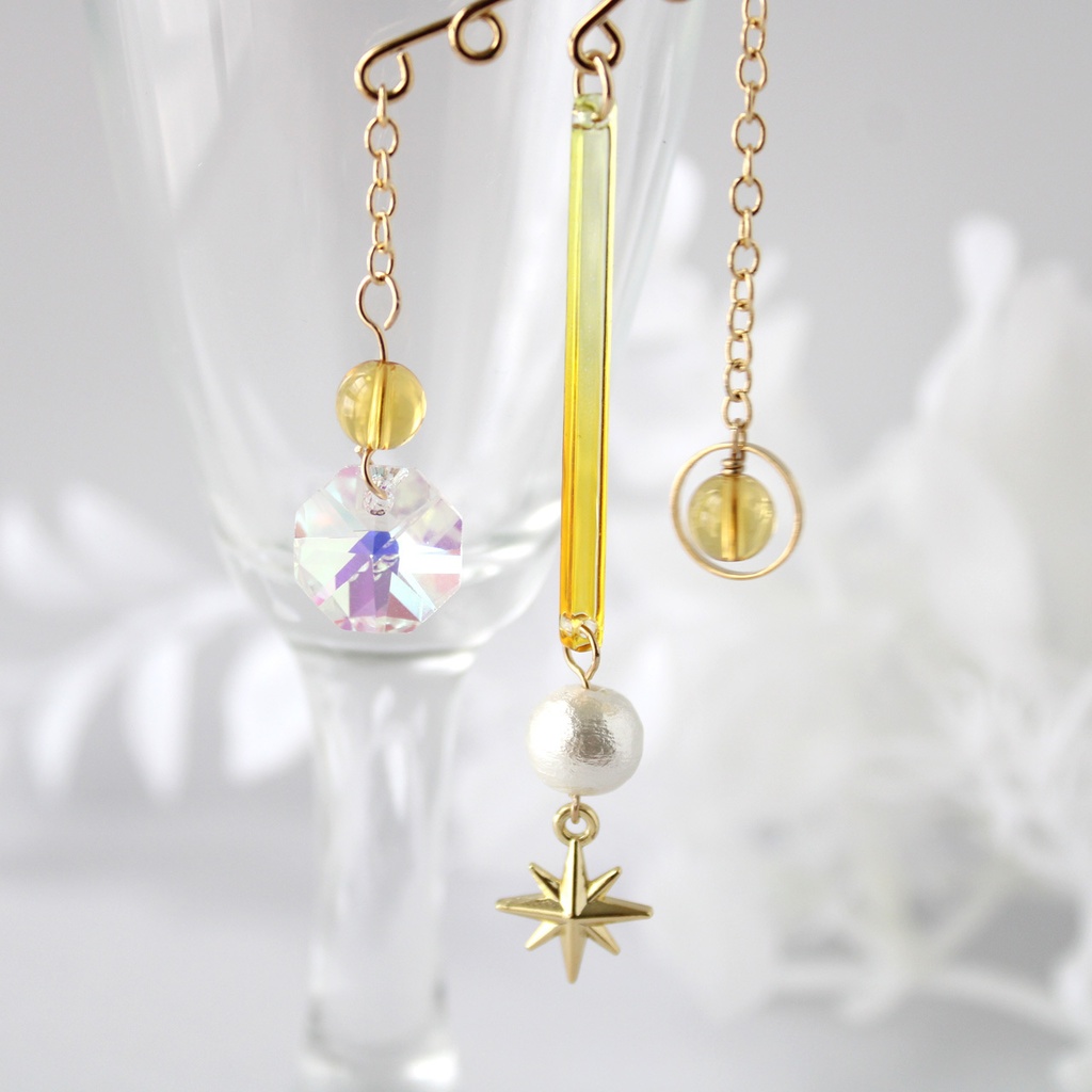 痛くない、落ちない♪ 天光のイヤーフック:金or銀 各2色(高品質クリスタル使用)