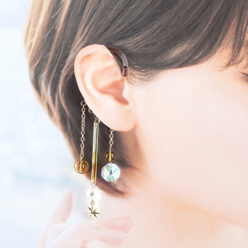 痛くない、落ちない♪ 天光のイヤーフック:金or銀 各2色(高品質クリスタル使用)