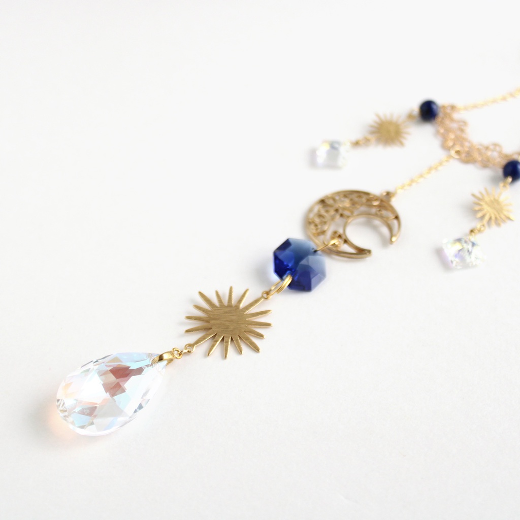 残1点✴︎3連で輝く〜惑星のサンキャッチャー Ver.2 ⭐︎9月誕生石ラピスラズリ【スワロフスキー・クリスタル使用】