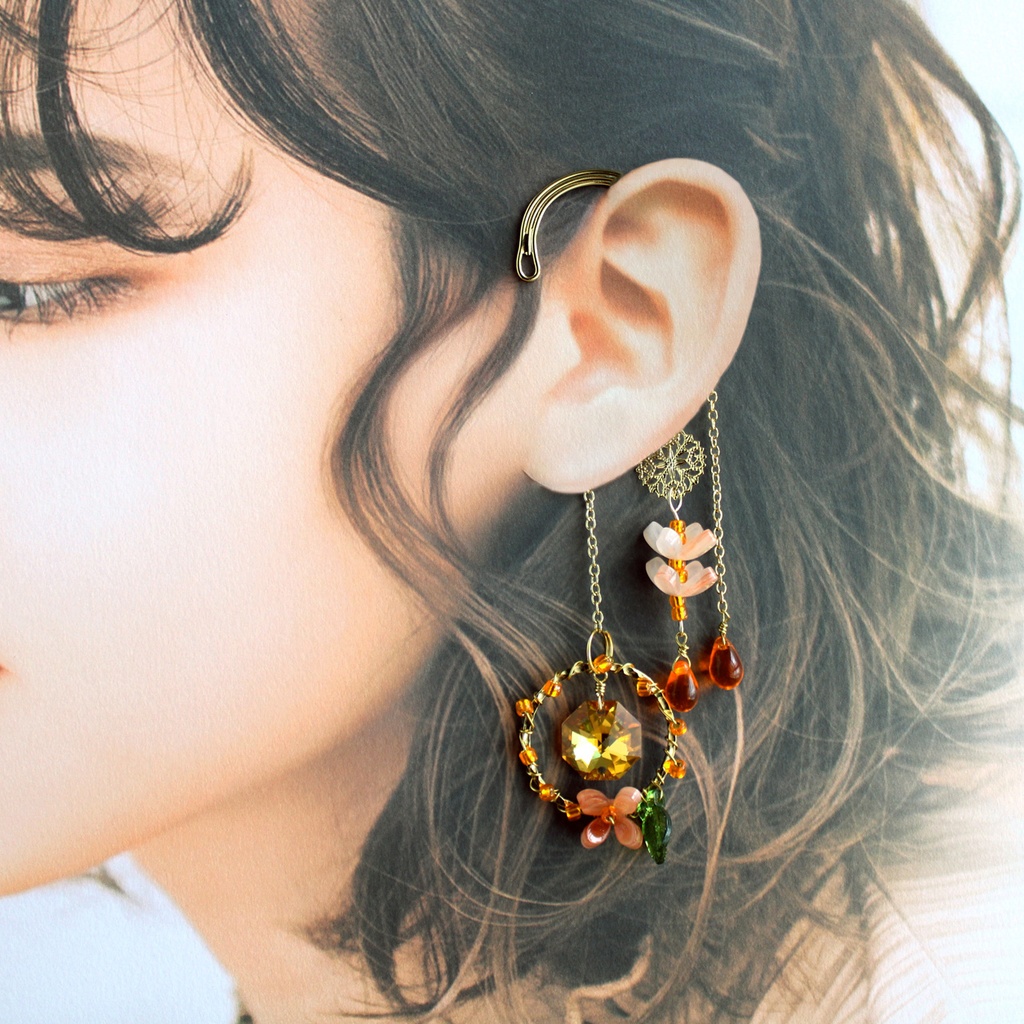 限定2点のみ★金木犀のイヤーフック(高級クリスタル使用)痛くない、落ちないイヤリング