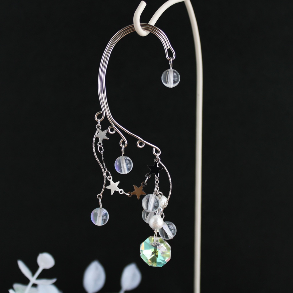 ボリュームたっぷり揺れる大ぶりクリスタル☆星降る雪のイヤーフック:金or銀(高級クリスタル使用)