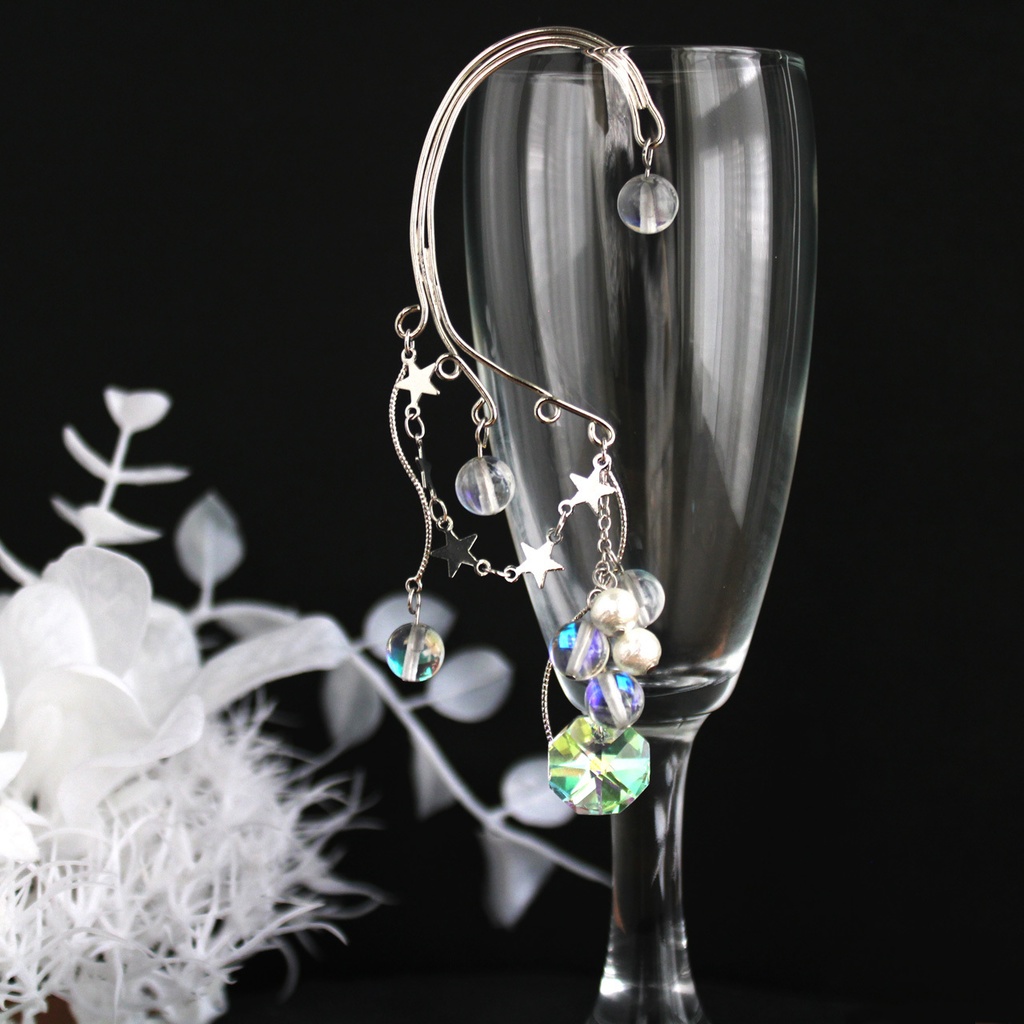 ボリュームたっぷり揺れる大ぶりクリスタル☆星降る雪のイヤーフック:金or銀(高級クリスタル使用)
