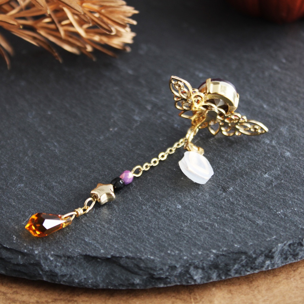 1点もの★さりげなくハロウィン♪星とアメジスの雫イヤーカフ ✴︎高品質クリスタル✴︎アレルギー対応&痛くないクリップ