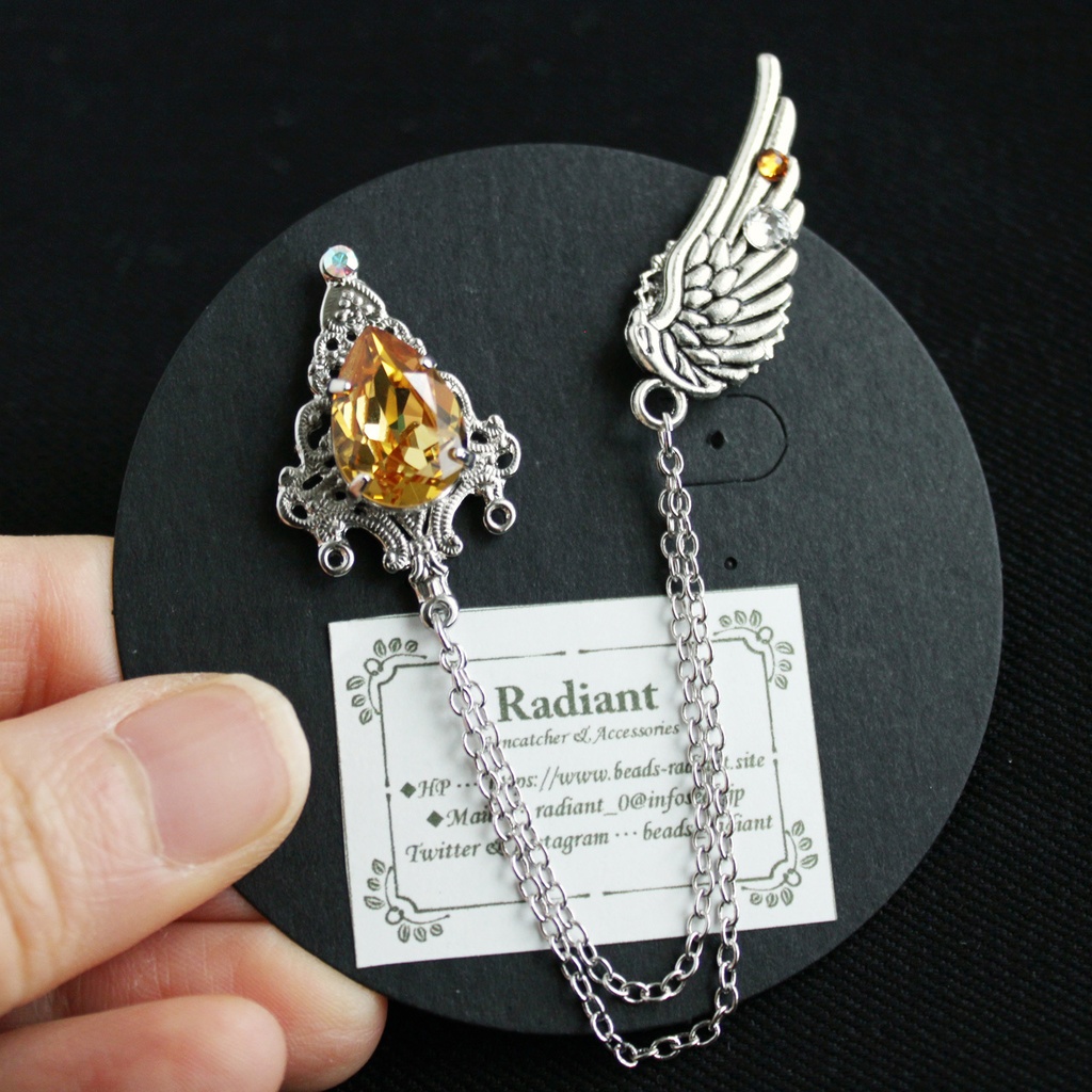 軽量&多機能★雫と翼のチェーンブローチ(全4色)襟や帽子、鞄、ネクタイに♪