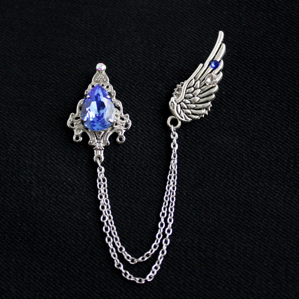 軽量&多機能★雫と翼のチェーンブローチ(全4色)襟や帽子、鞄、ネクタイに♪