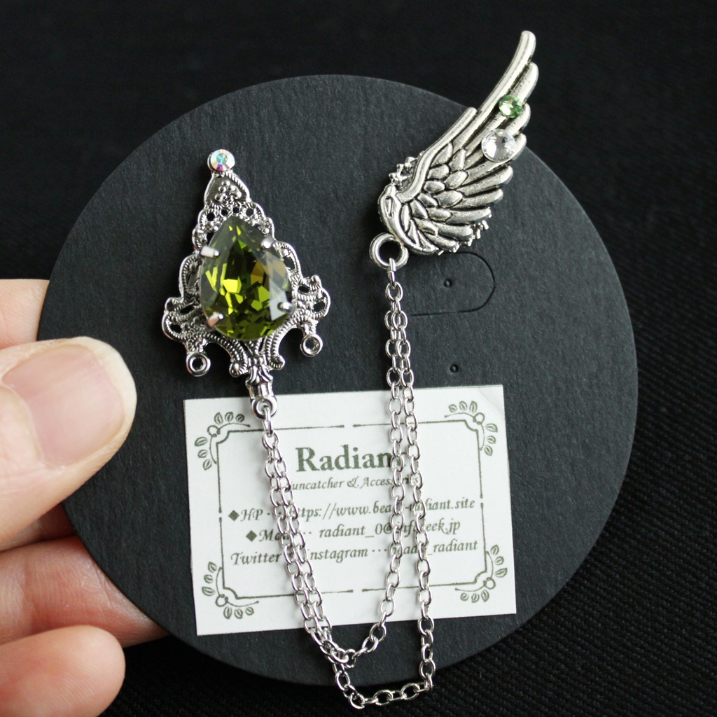 軽量&多機能★雫と翼のチェーンブローチ(全4色)襟や帽子、鞄、ネクタイに♪