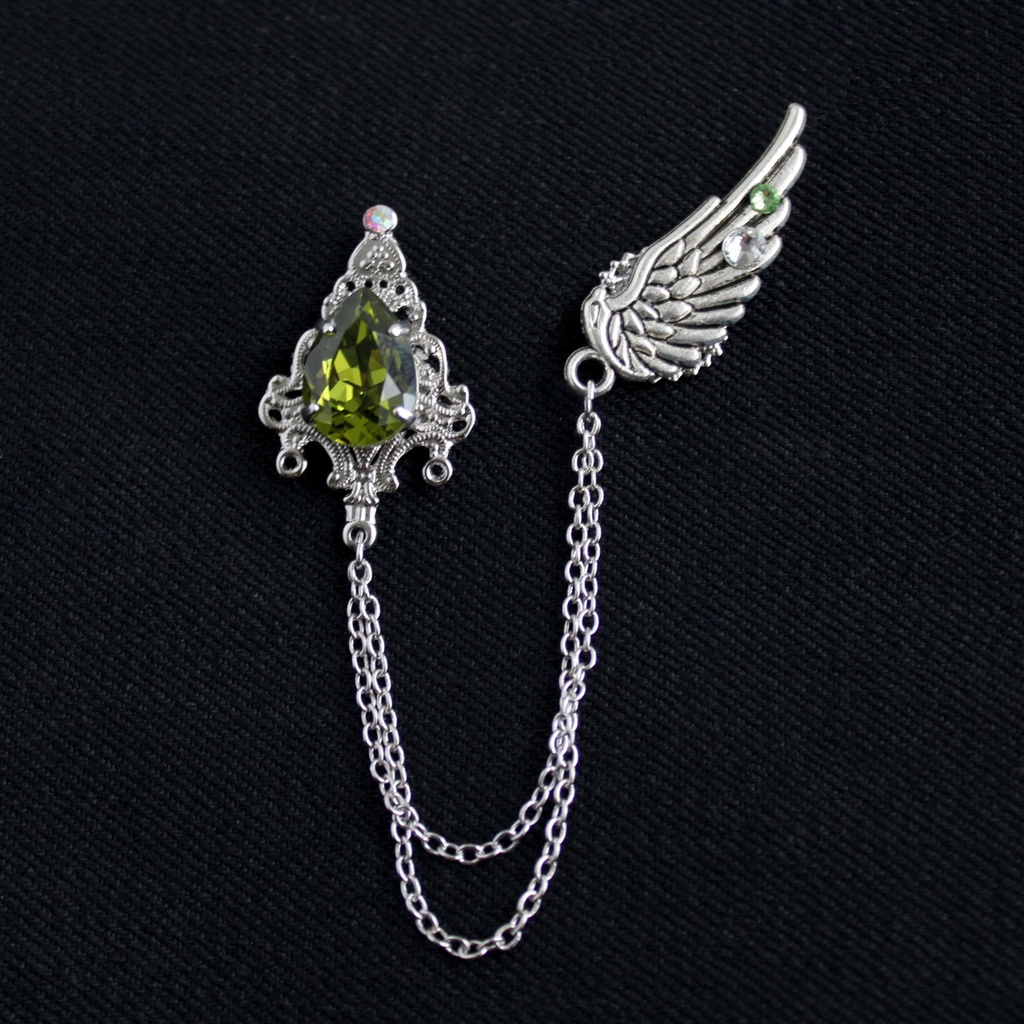 軽量&多機能★雫と翼のチェーンブローチ(全4色)襟や帽子、鞄、ネクタイに♪