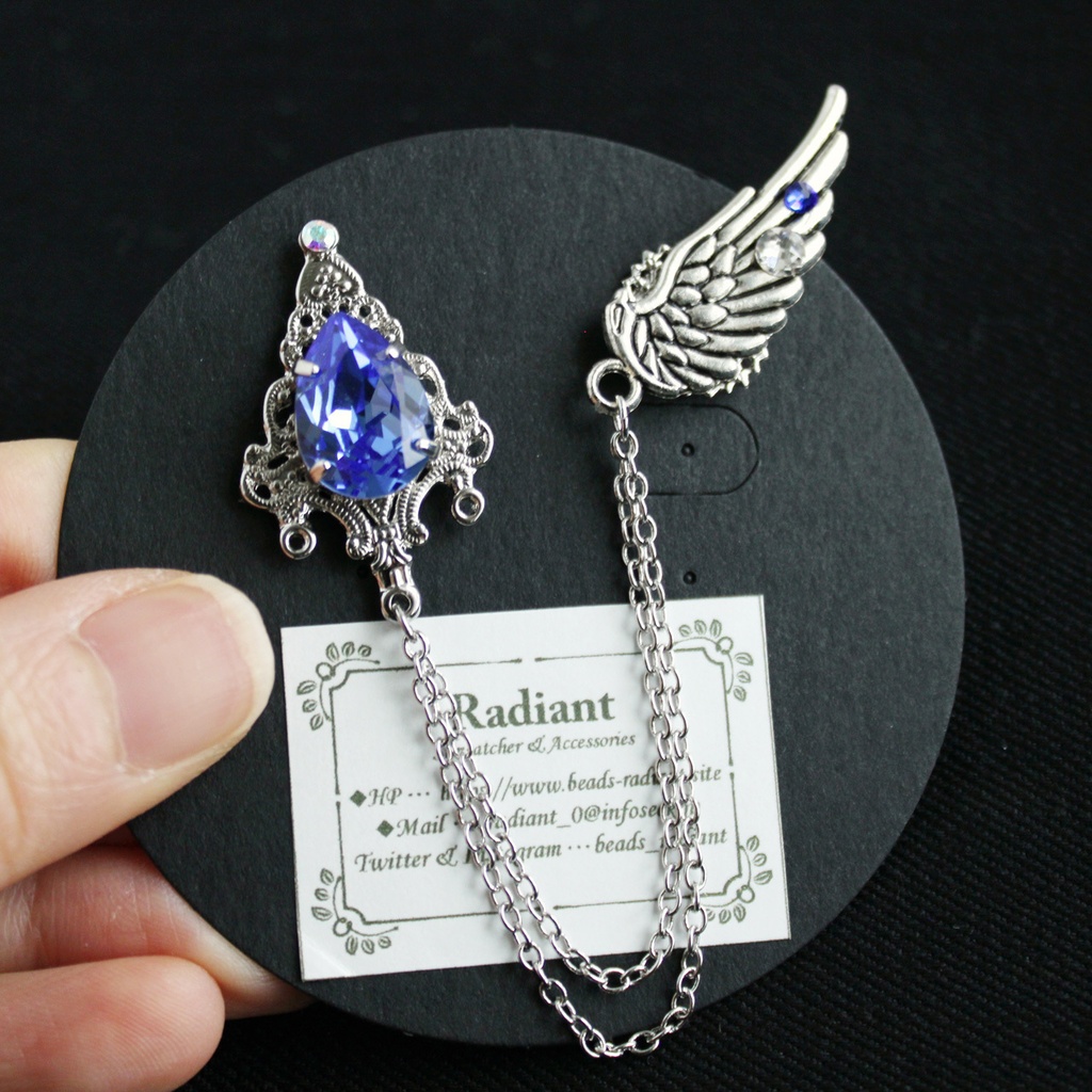 軽量&多機能★雫と翼のチェーンブローチ(全4色)襟や帽子、鞄、ネクタイに♪