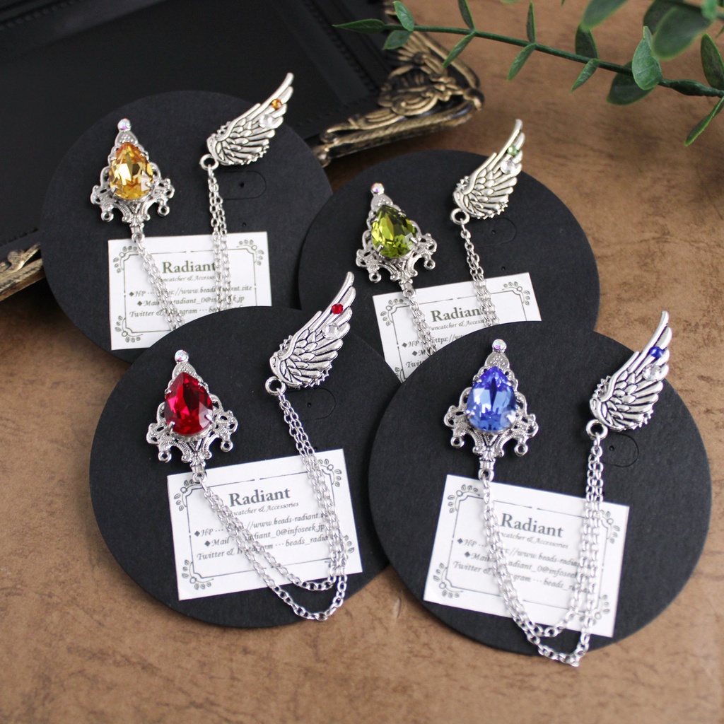 軽量&多機能★雫と翼のチェーンブローチ(全4色)襟や帽子、鞄、ネクタイに♪