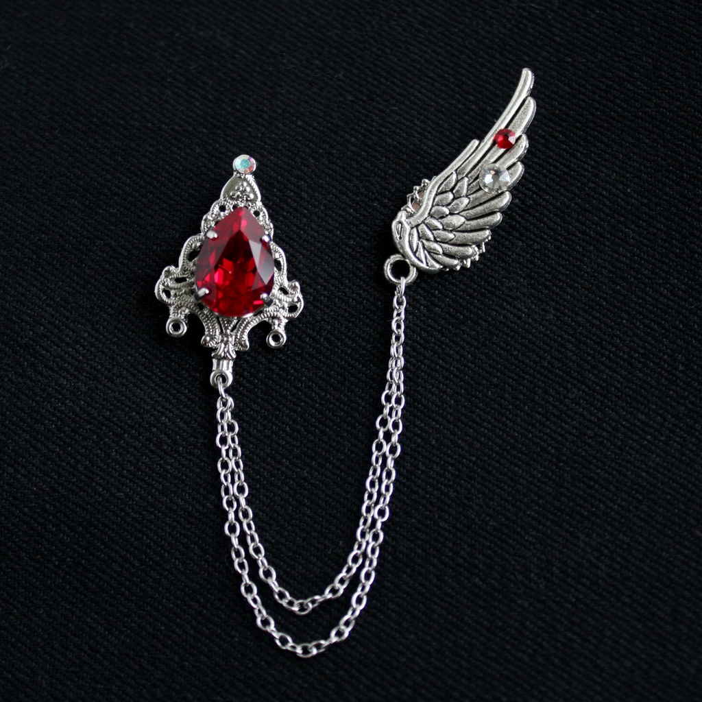 軽量&多機能★雫と翼のチェーンブローチ(全4色)襟や帽子、鞄、ネクタイに♪