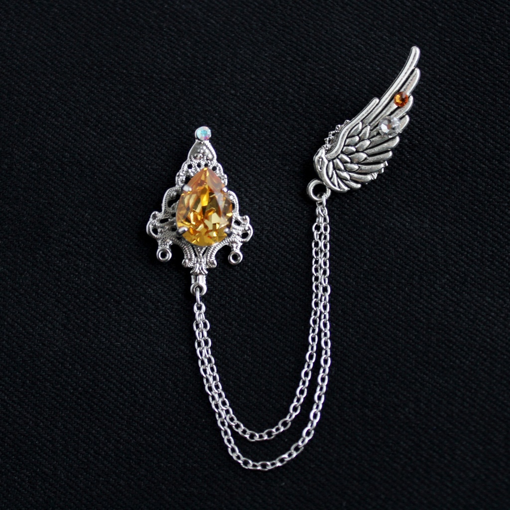 軽量&多機能★雫と翼のチェーンブローチ(全4色)襟や帽子、鞄、ネクタイに♪