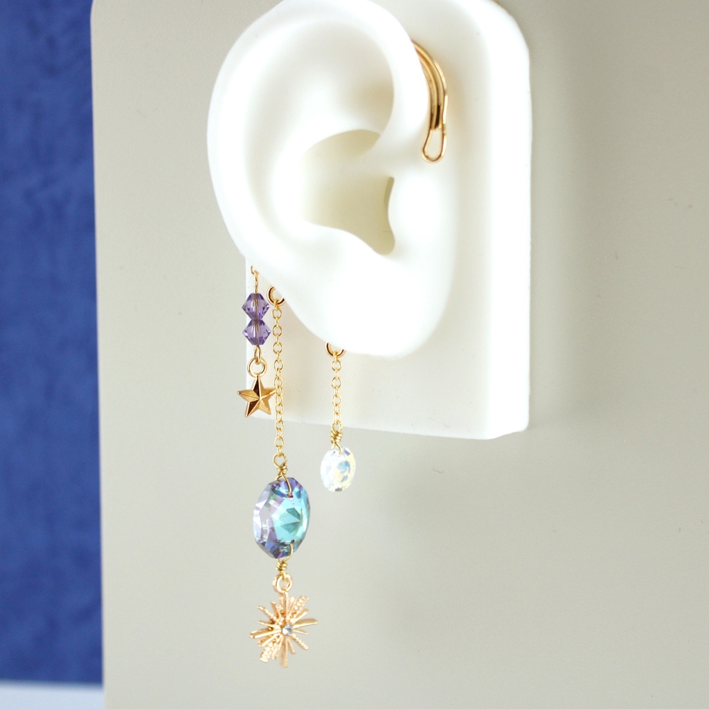 夜空を閉じ込めた耳飾り★星の円舞(ワルツ)イヤーフック(全2色) 痛くない 落ちない