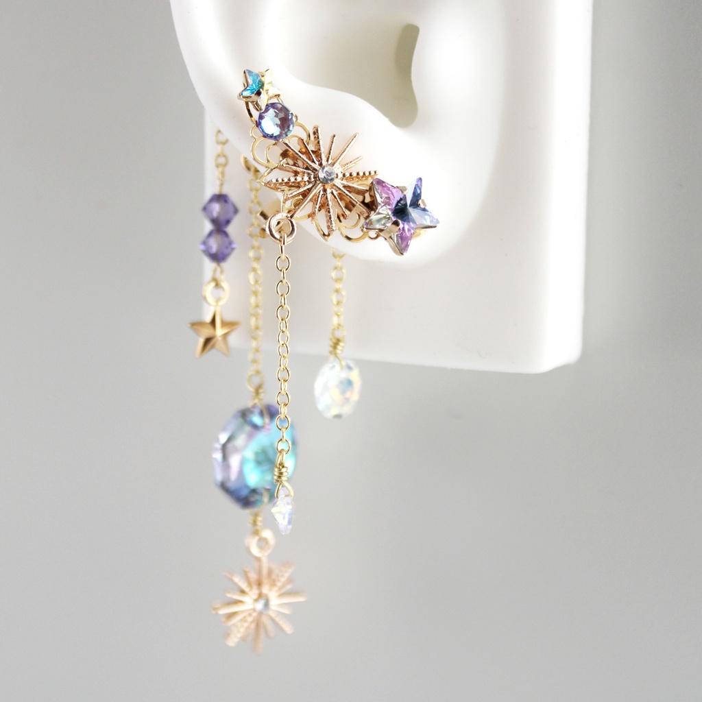 夜空を閉じ込めた耳飾り★星の円舞(ワルツ)イヤーフック(全2色) 痛くない 落ちない