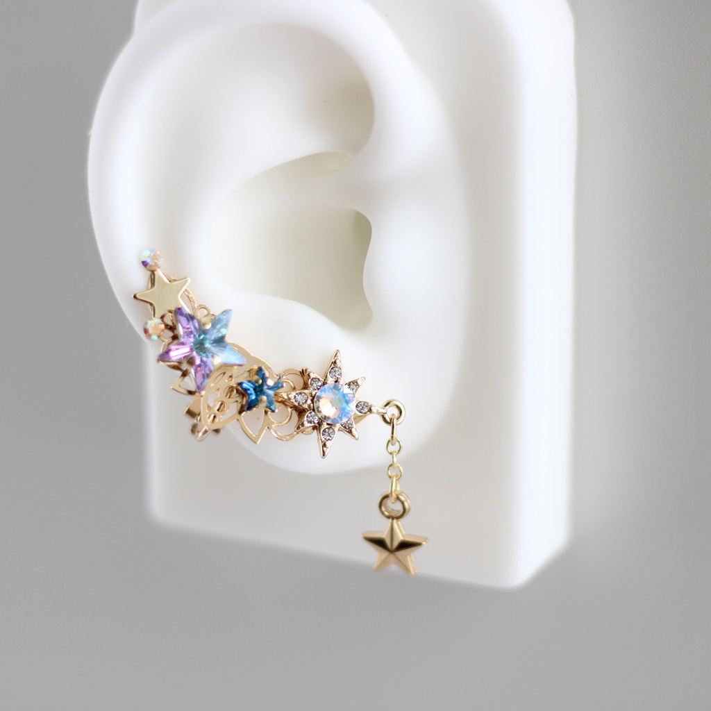 こぼれ星のイヤーカフ(ゴールドorシルバー 右耳・左耳)受注制作| スワロフスキー・クリスタル 天体 星
