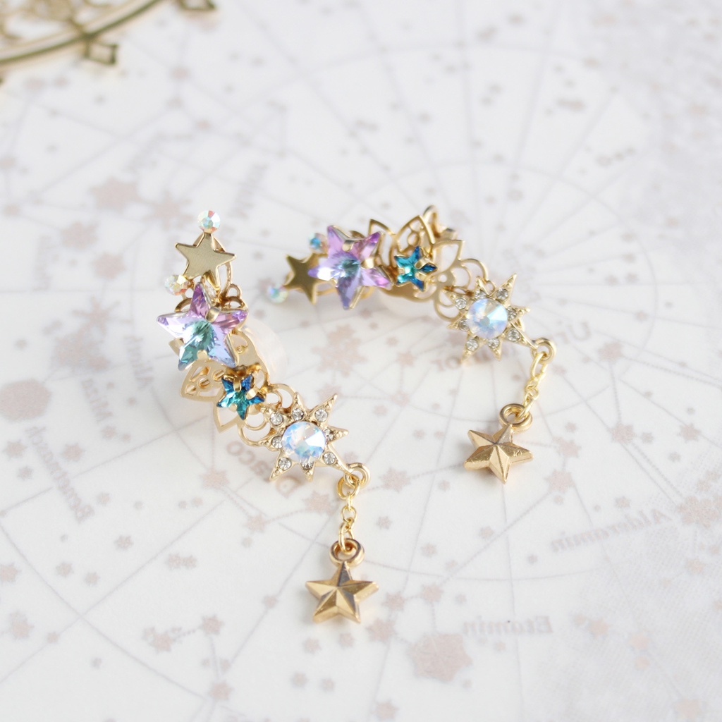 こぼれ星のイヤーカフ(ゴールドorシルバー 右耳・左耳)受注制作| スワロフスキー・クリスタル 天体 星