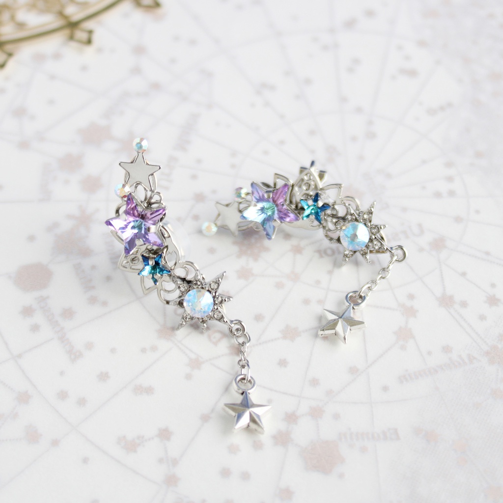 こぼれ星のイヤーカフ(ゴールドorシルバー 右耳・左耳)受注制作| スワロフスキー・クリスタル 天体 星