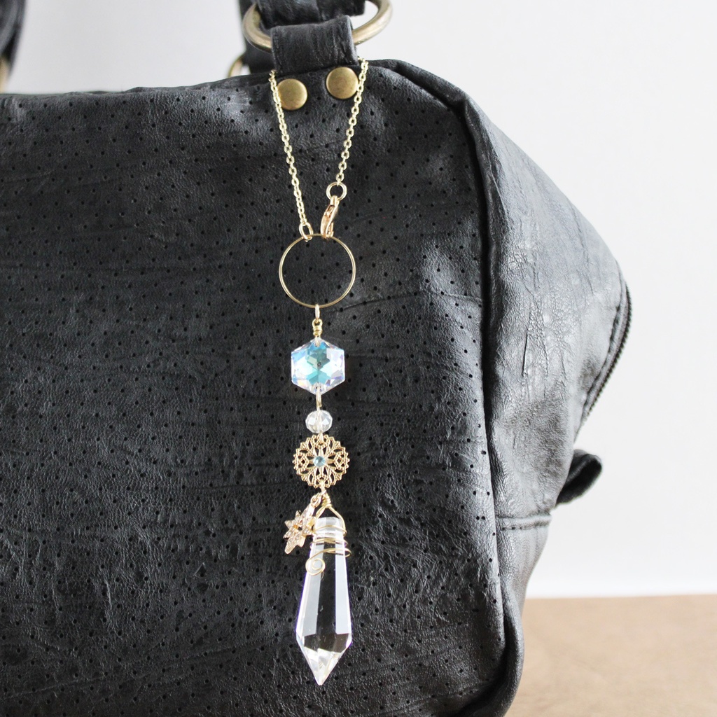 2wayペンデュラムにもなる☆六芒星クリスタルのバッグチャーム(金 or 銀)受注制作