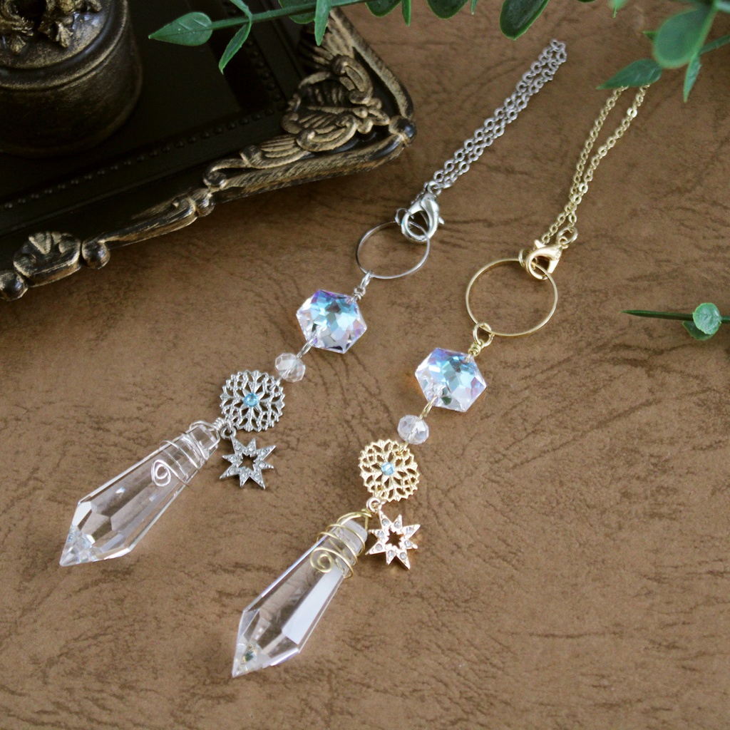 2wayペンデュラムにもなる☆六芒星クリスタルのバッグチャーム（金 or 銀）受注制作 