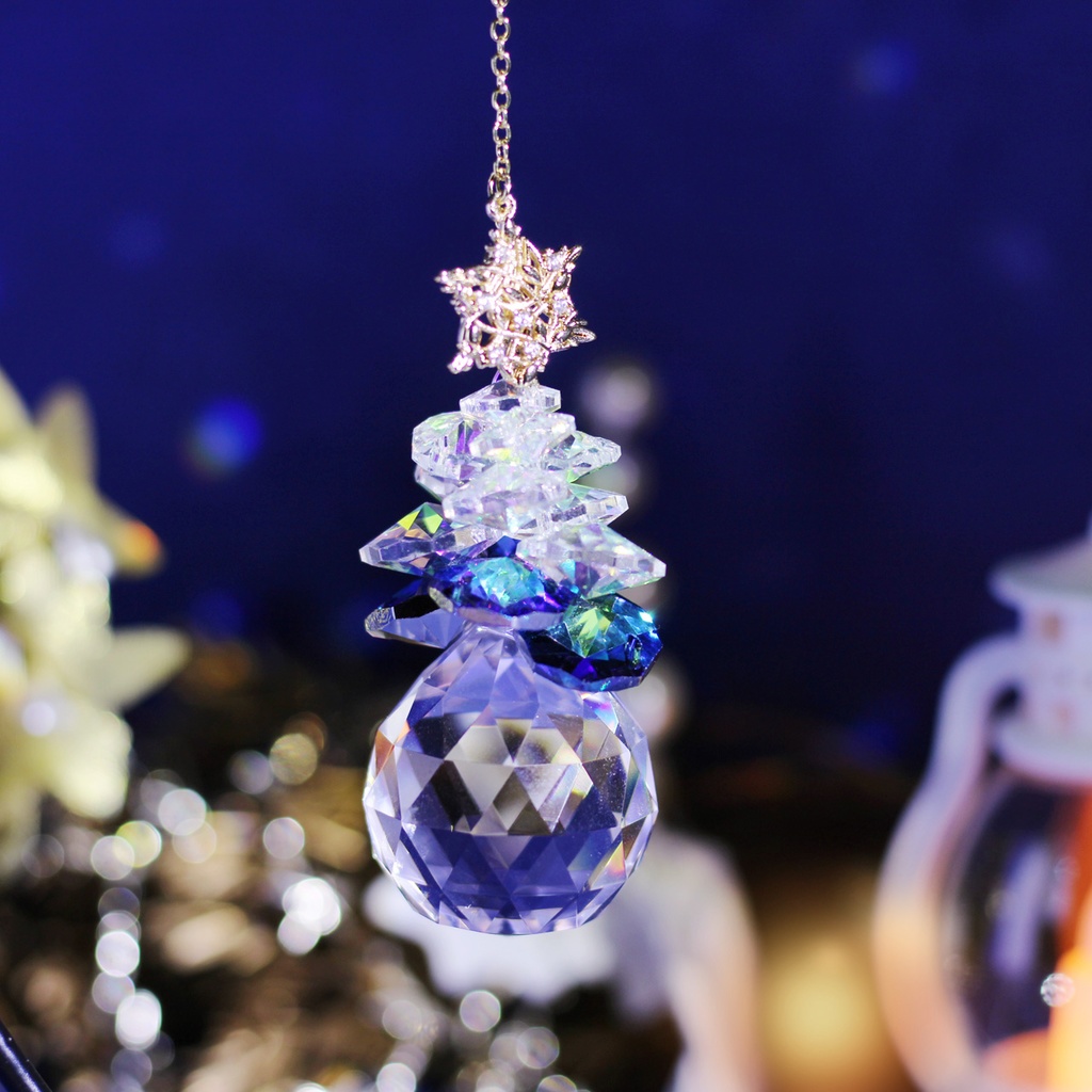 青いモミの木のサンキャッチャー(高品質クリスタル使用・受注制作)スタンド式 引越祝い クリスマス