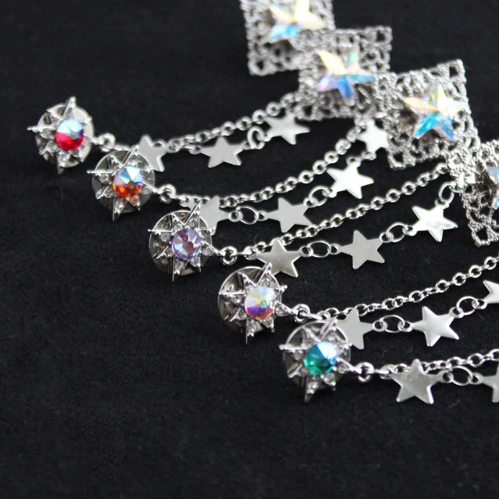 多機能★星架けのピンブローチ(全5色)【高級クリスタル使用】襟や帽子、ショールやマフラーにも♪