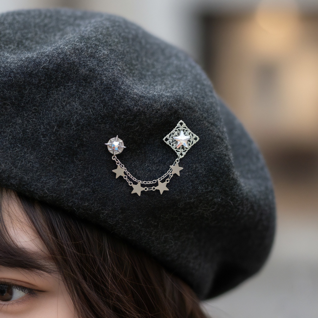 多機能★星架けのピンブローチ(全5色)【高級クリスタル使用】襟や帽子、ショールやマフラーにも♪