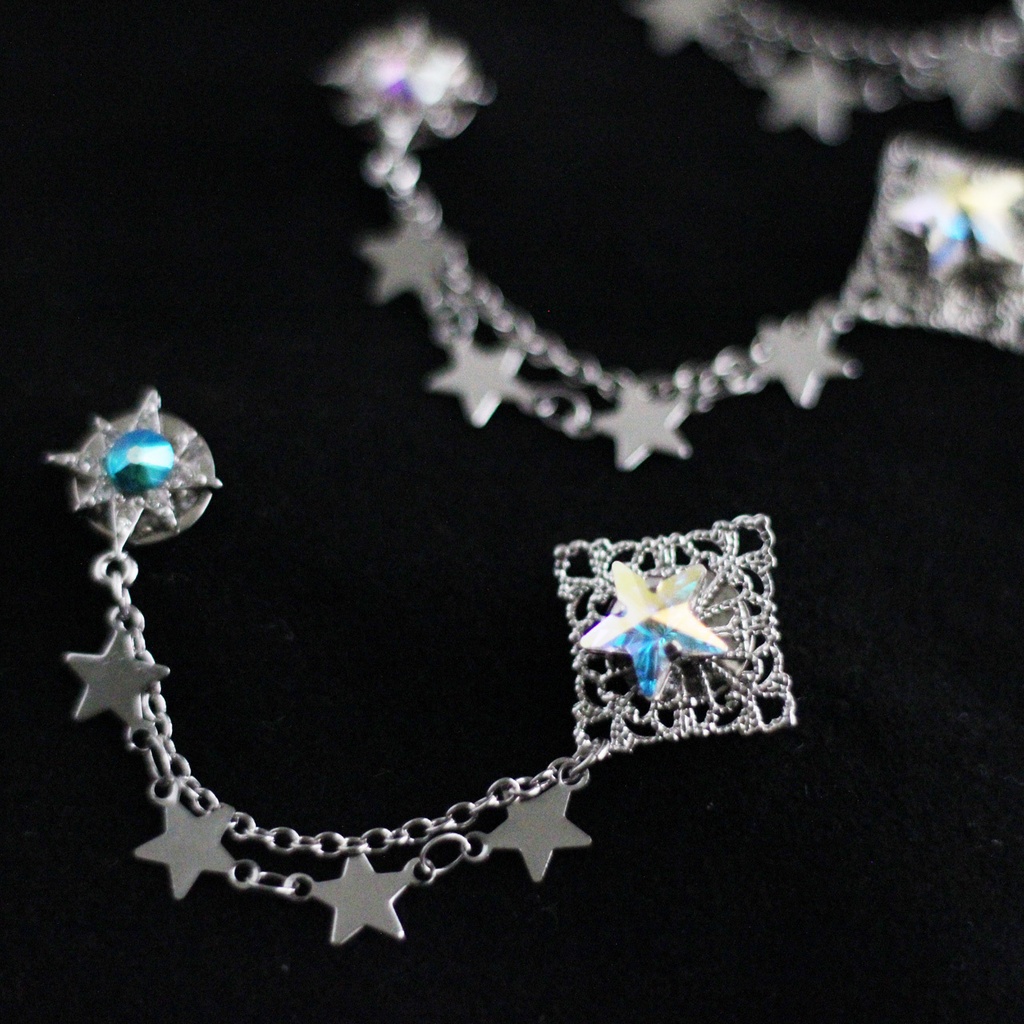 多機能★星架けのピンブローチ（全5色）【高級クリスタル使用】襟や帽子、ショールやマフラーにも♪ 