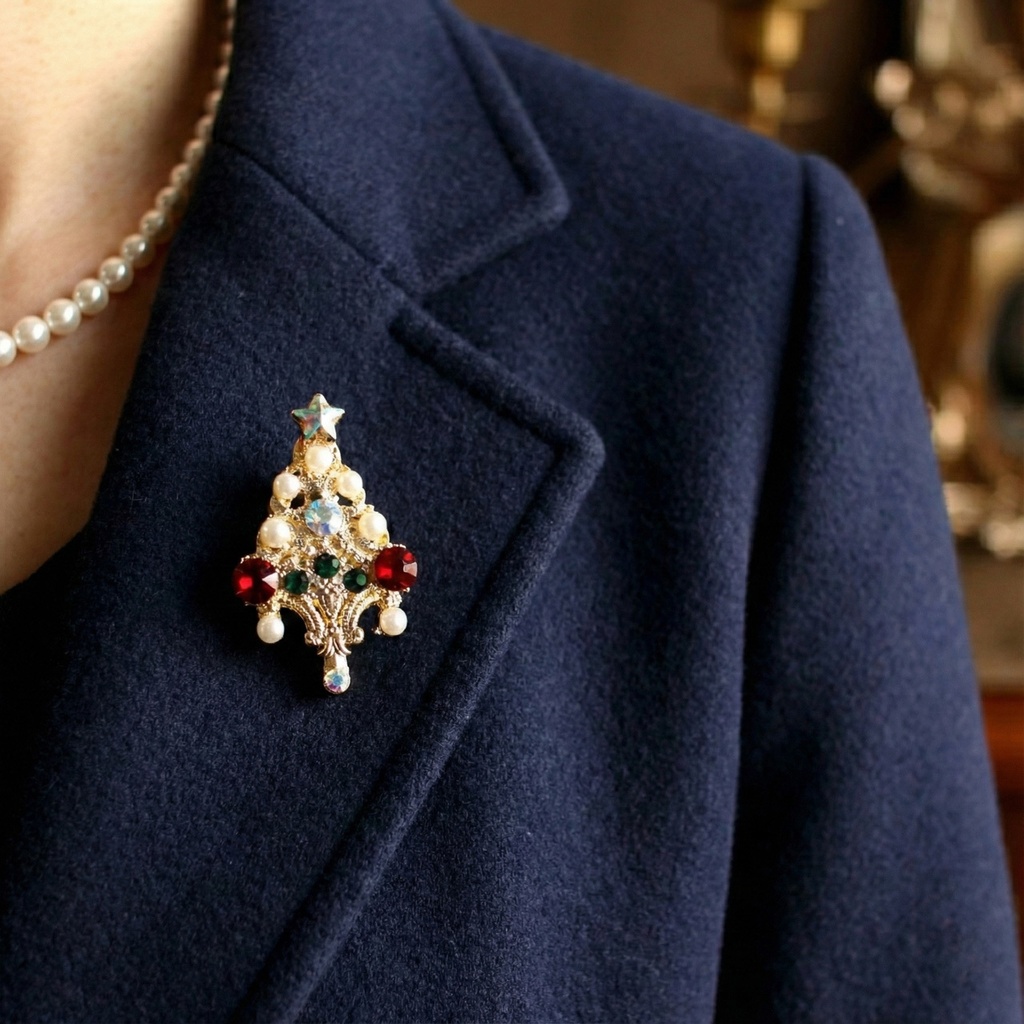 モミの木のピンブローチ(全2色 ゴールド or シルバー)【高級クリスタル使用】